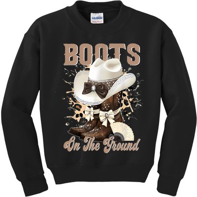 Boots On The Ground Black Cowgirl Western Where Them Fans  Kids Sweatshirt