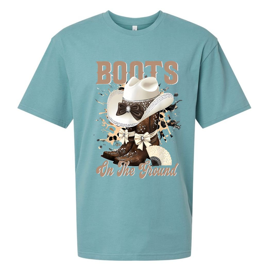 Boots On The Ground Black Cowgirl Western Where Them Fans  Sueded Cloud Jersey T-Shirt
