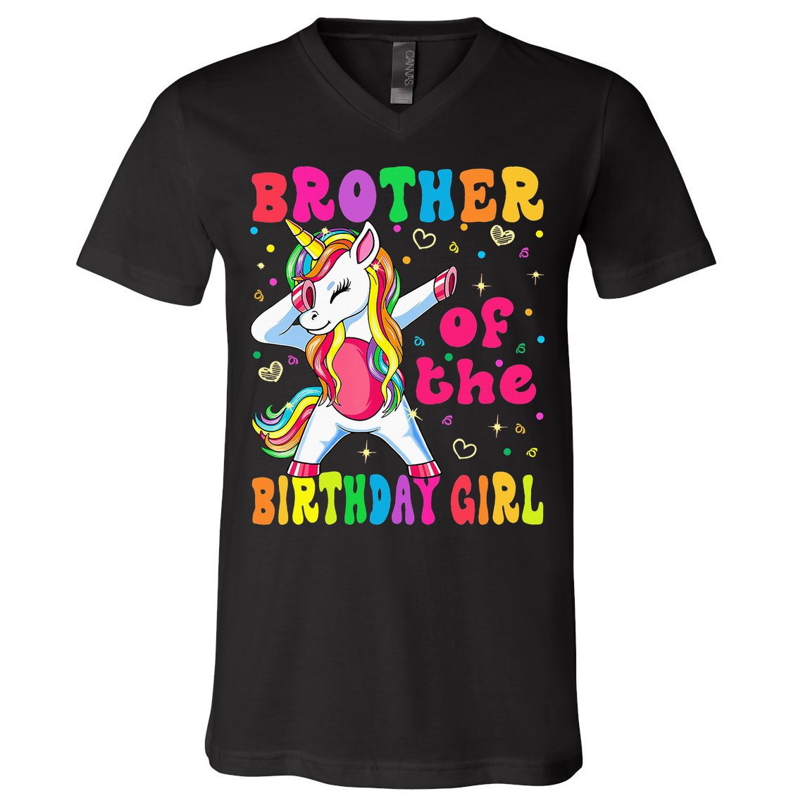 Brother of the Birthday Princess Dabbing Unicorn V-Neck T-Shirt