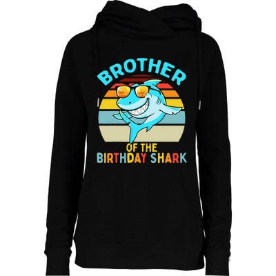 Brother of the Shark Birthday Matching Family Womens Funnel Neck Pullover Hood