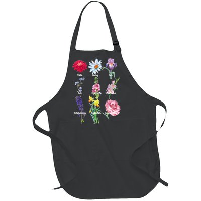 Botanical Floral Flowers Full-Length Apron With Pockets