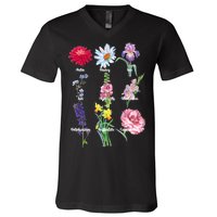 Botanical Floral Flowers V-Neck T-Shirt