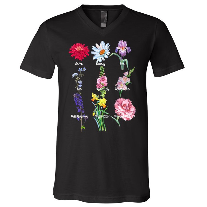 Botanical Floral Flowers V-Neck T-Shirt