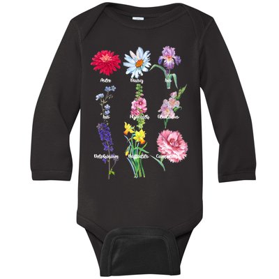 Botanical Floral Flowers Baby Long Sleeve Bodysuit