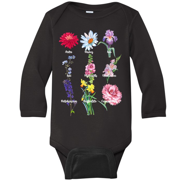 Botanical Floral Flowers Baby Long Sleeve Bodysuit