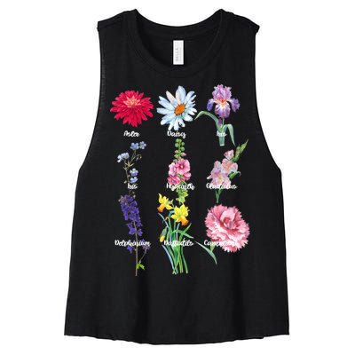 Botanical Floral Flowers Women's Racerback Cropped Tank