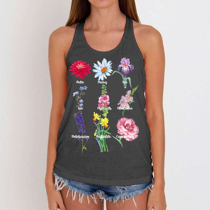 Botanical Floral Flowers Women's Knotted Racerback Tank