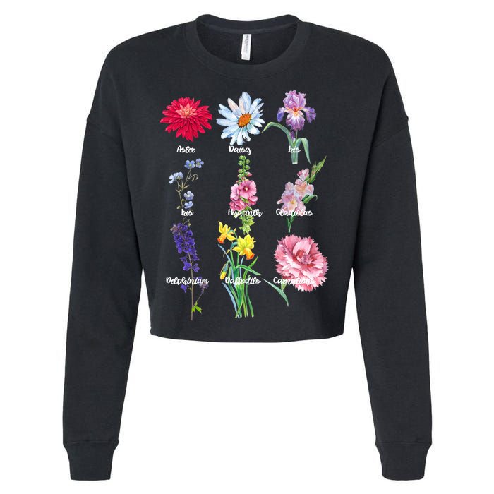 Botanical Floral Flowers Cropped Pullover Crew