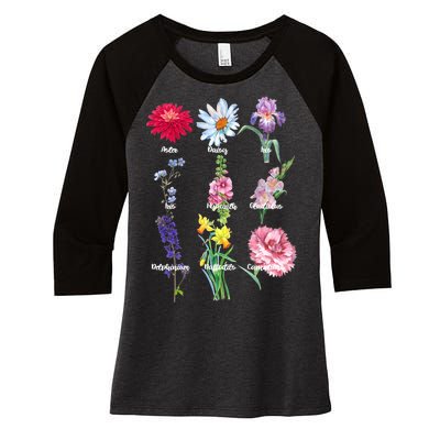 Botanical Floral Flowers Women's Tri-Blend 3/4-Sleeve Raglan Shirt