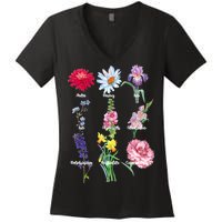 Botanical Floral Flowers Women's V-Neck T-Shirt