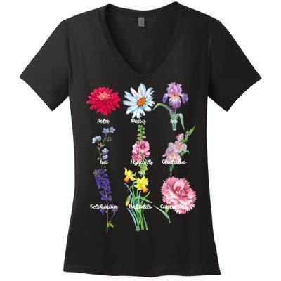 Botanical Floral Flowers Women's V-Neck T-Shirt