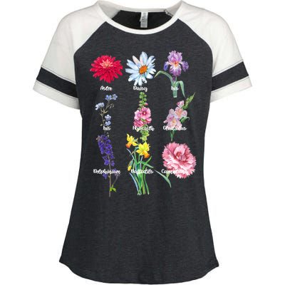 Botanical Floral Flowers Enza Ladies Jersey Colorblock Tee