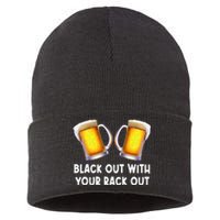 Black Out With Your Rack Out Drinking Funny White Trash Sustainable Knit Beanie