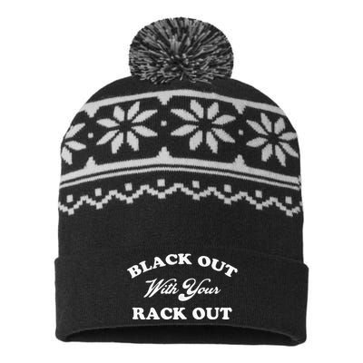 Black Out With Your Rack Out Funny White Trash USA-Made Snowflake Beanie