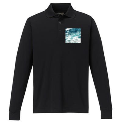 Blue Ocean Waves Performance Long Sleeve Polo