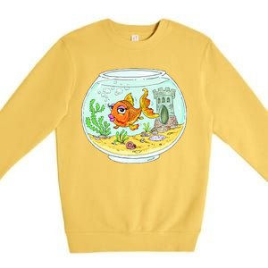 Bowl with Goldfish Cartoon Premium Crewneck Sweatshirt