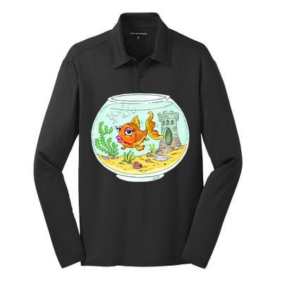 Bowl with Goldfish Cartoon Silk Touch Performance Long Sleeve Polo