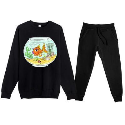 Bowl with Goldfish Cartoon Premium Crewneck Sweatsuit Set