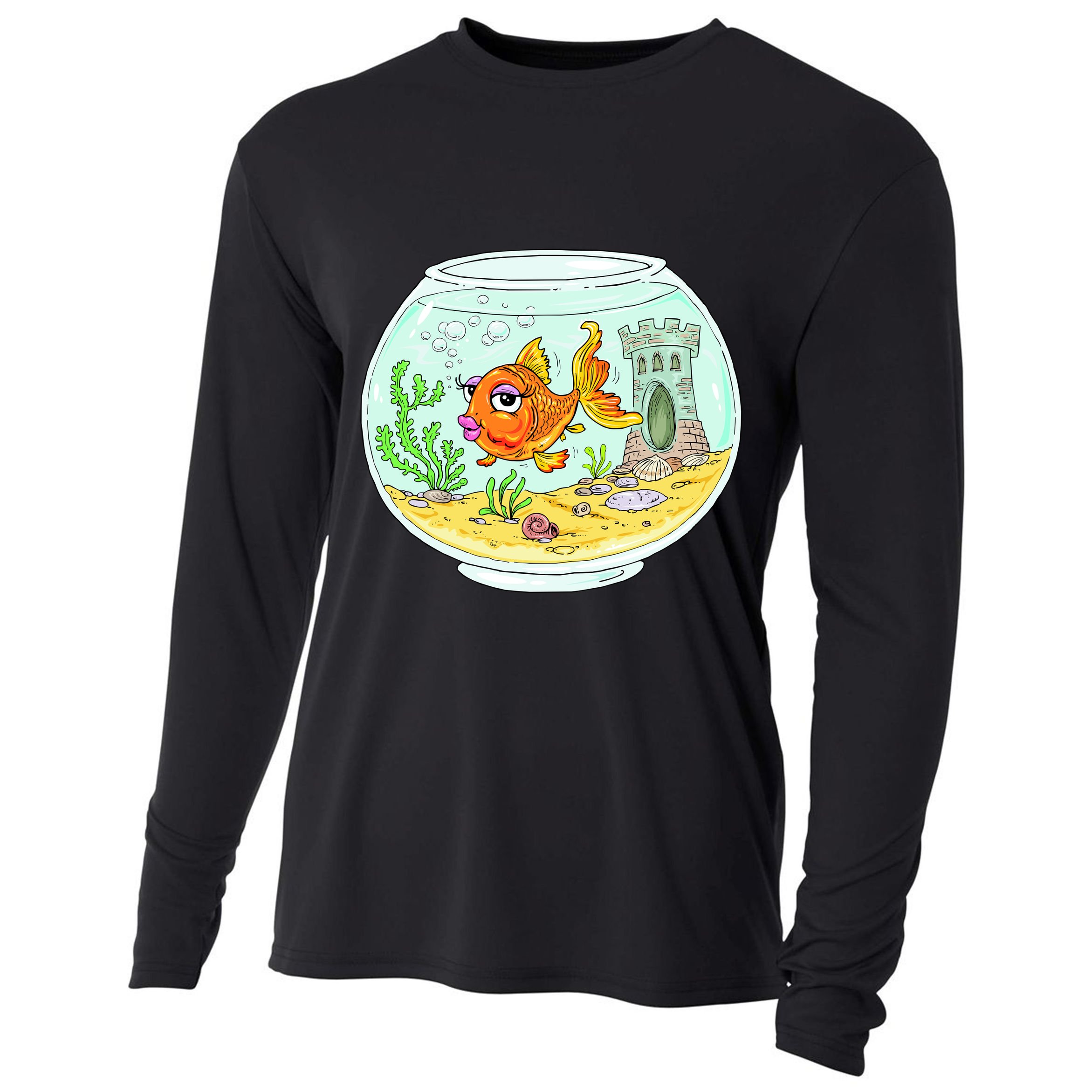 Bowl with Goldfish Cartoon Cooling Performance Long Sleeve Crew