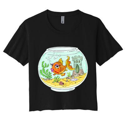 Bowl with Goldfish Cartoon Crop Top
