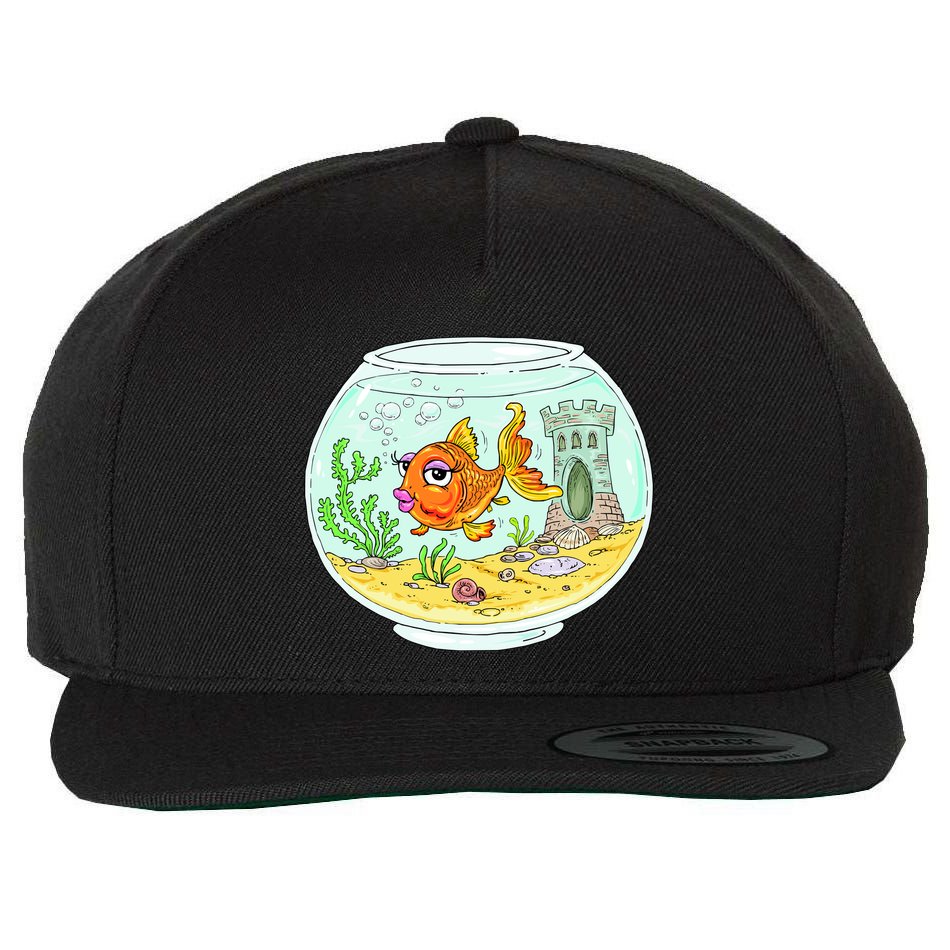 Bowl with Goldfish Cartoon Wool Snapback Cap