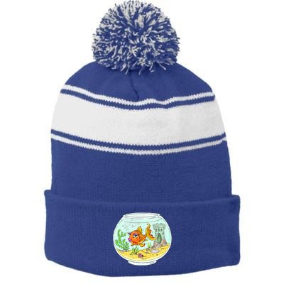 Bowl with Goldfish Cartoon Stripe Pom Pom Beanie