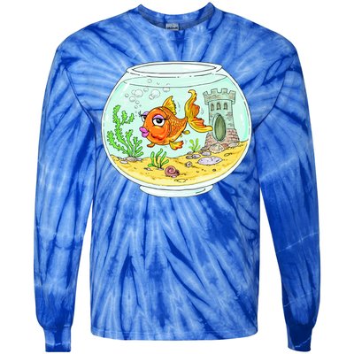 Bowl with Goldfish Cartoon Tie-Dye Long Sleeve Shirt