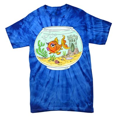 Bowl with Goldfish Cartoon Tie-Dye T-Shirt