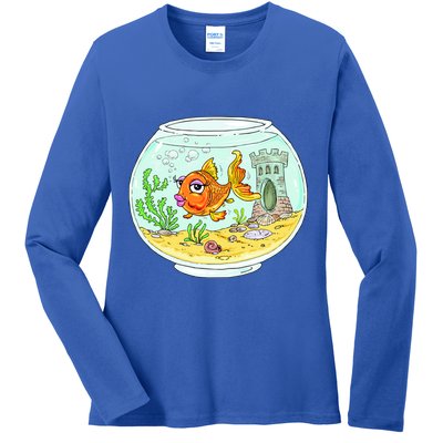 Bowl with Goldfish Cartoon Ladies Long Sleeve Shirt