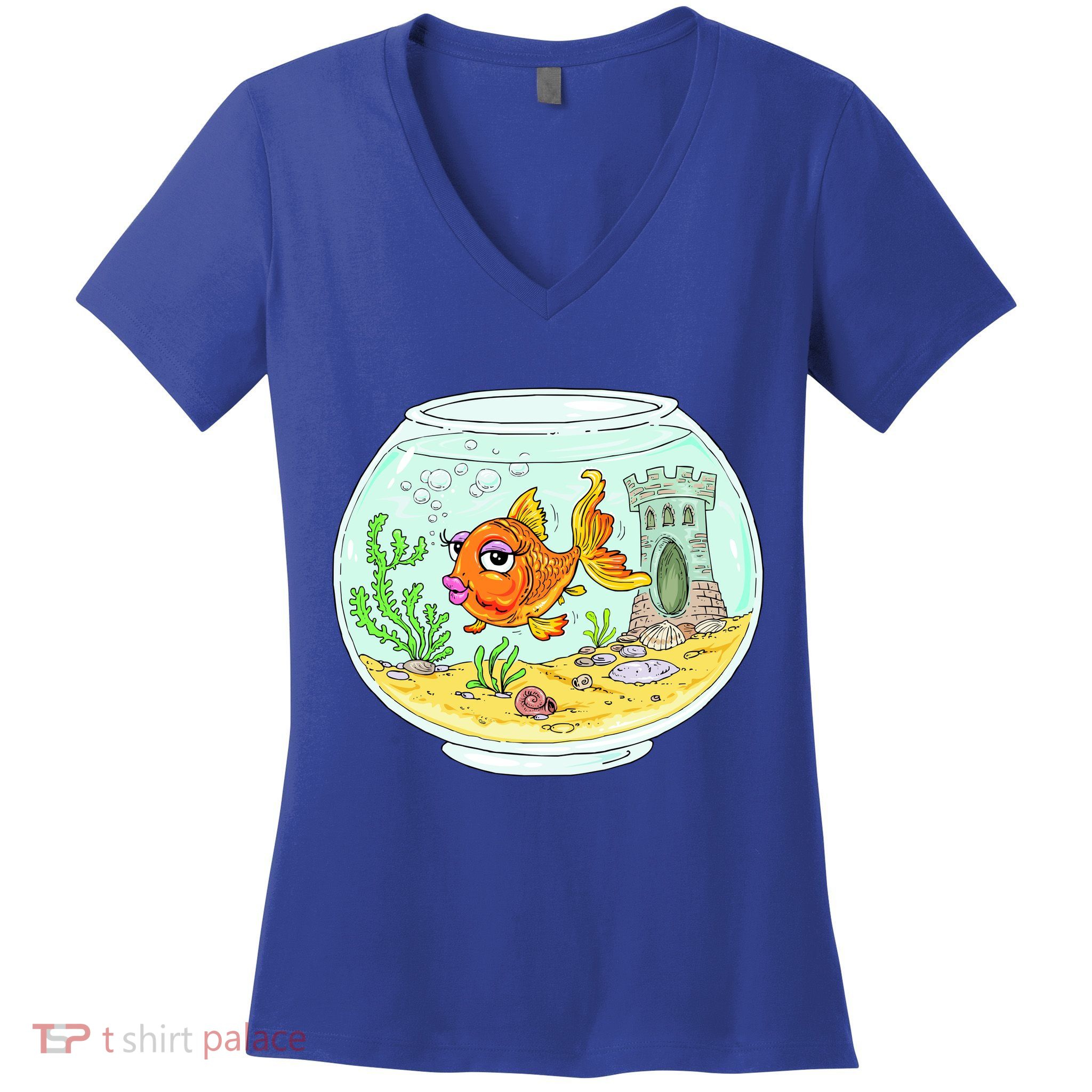 Bowl with Goldfish Cartoon Women's V-Neck T-Shirt