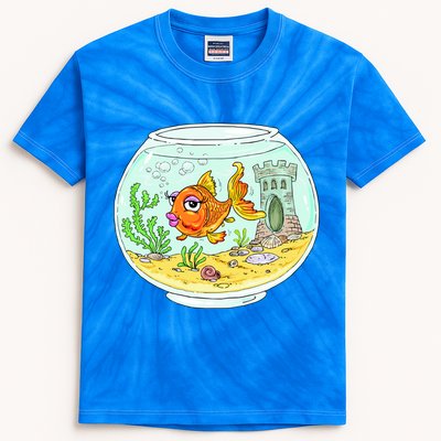 Bowl with Goldfish Cartoon Kids Tie-Dye T-Shirt