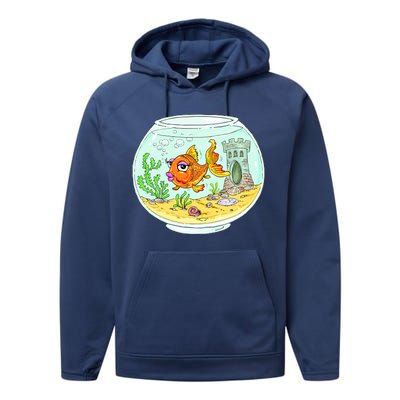 Bowl with Goldfish Cartoon Performance Fleece Hoodie