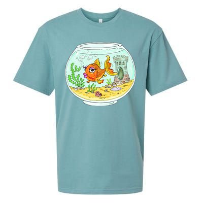 Bowl with Goldfish Cartoon Sueded Cloud Jersey T-Shirt