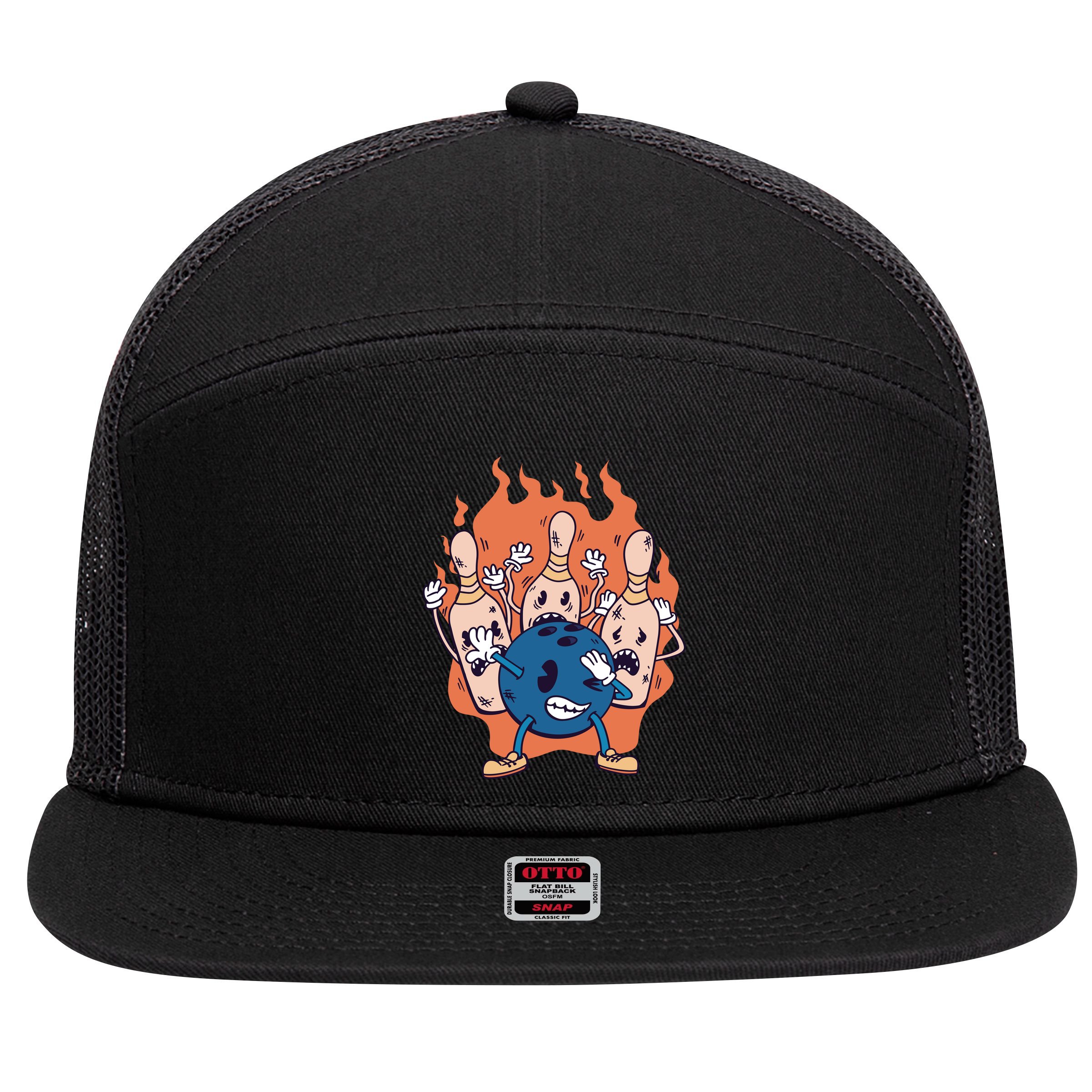 Bowling Ball And Pins Dabbing 7 Panel Mesh Trucker Snapback Hat