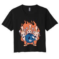 Bowling Ball And Pins Dabbing Women's Crop Top Tee