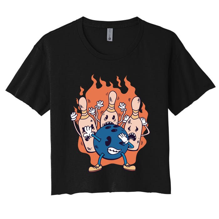 Bowling Ball And Pins Dabbing Women's Crop Top Tee