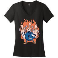 Bowling Ball And Pins Dabbing Women's V-Neck T-Shirt