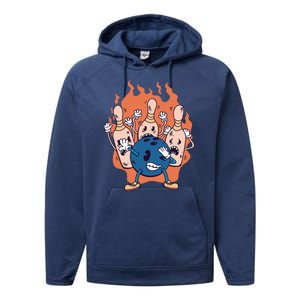 Bowling Ball And Pins Dabbing Performance Fleece Hoodie