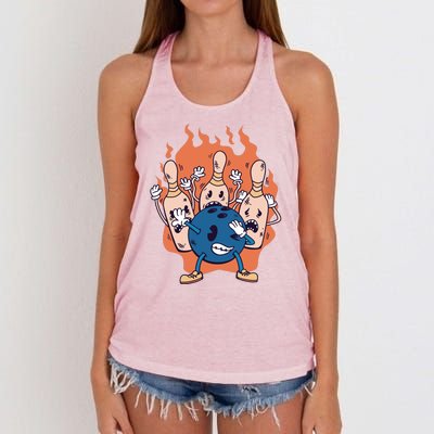 Bowling Ball And Pins Dabbing Women's Knotted Racerback Tank