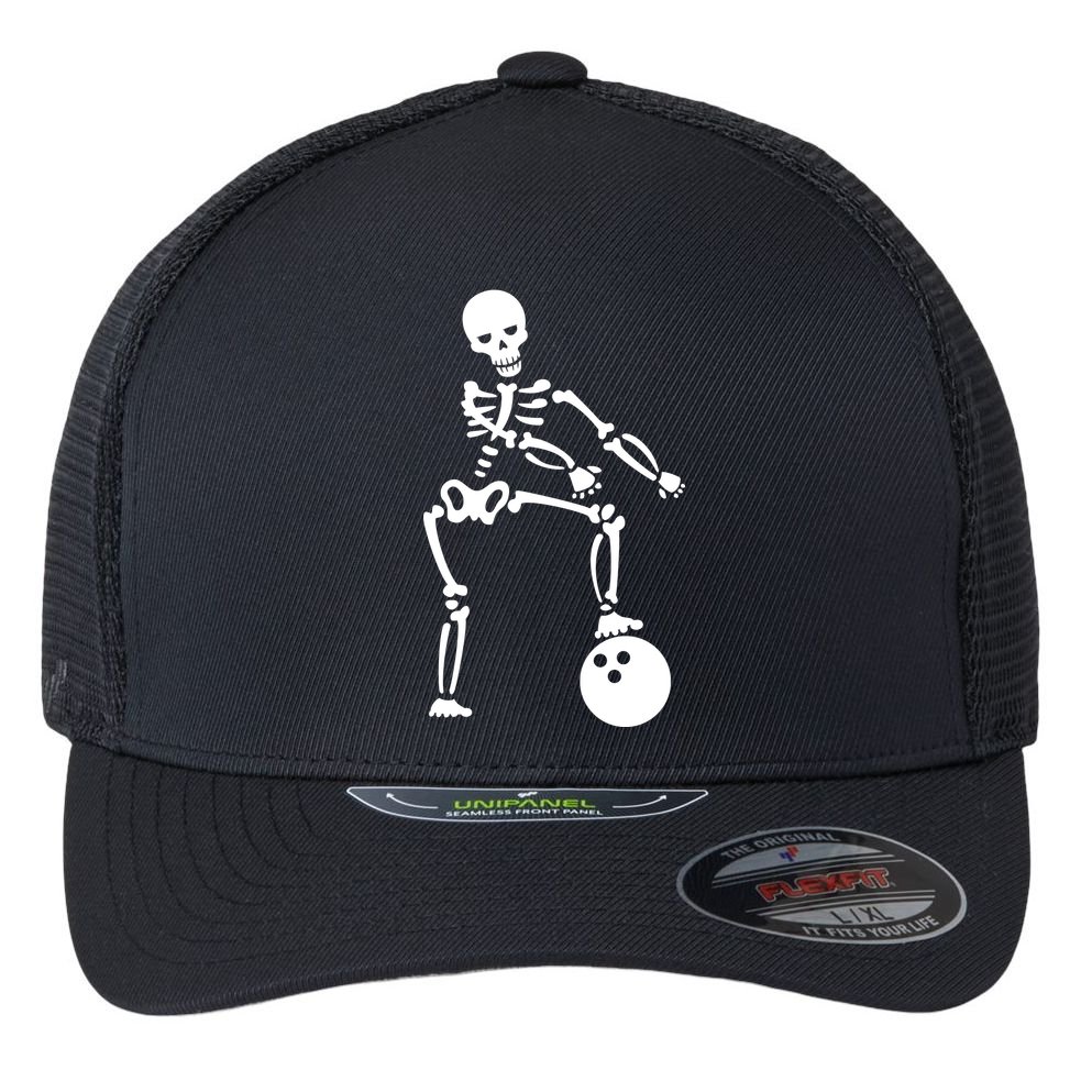 Bowling Ball Floss like A Boss Skeleton Flexfit Unipanel Trucker Cap