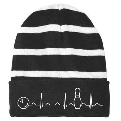 Bowling Lifeline Heartbeat Pulse Striped Beanie with Solid Band