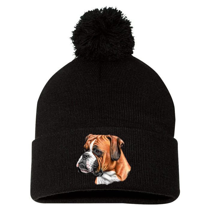 Boxer Face Pom Pom 12in Knit Beanie