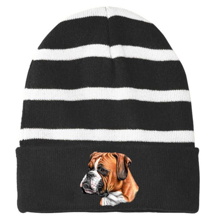 Boxer Face Striped Beanie with Solid Band