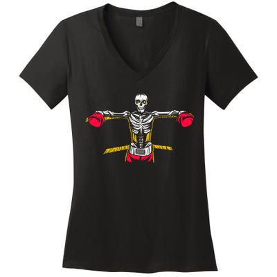 Boxing Skeleton Women's V-Neck T-Shirt