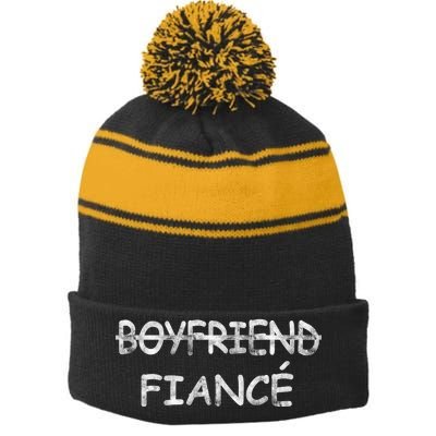 Boyfriend Fiance Engagement Party Stripe Pom Pom Beanie