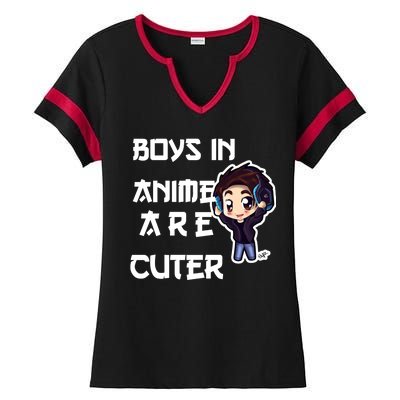 Boys In Anime Are Cuter Ladies Halftime Notch Neck Tee