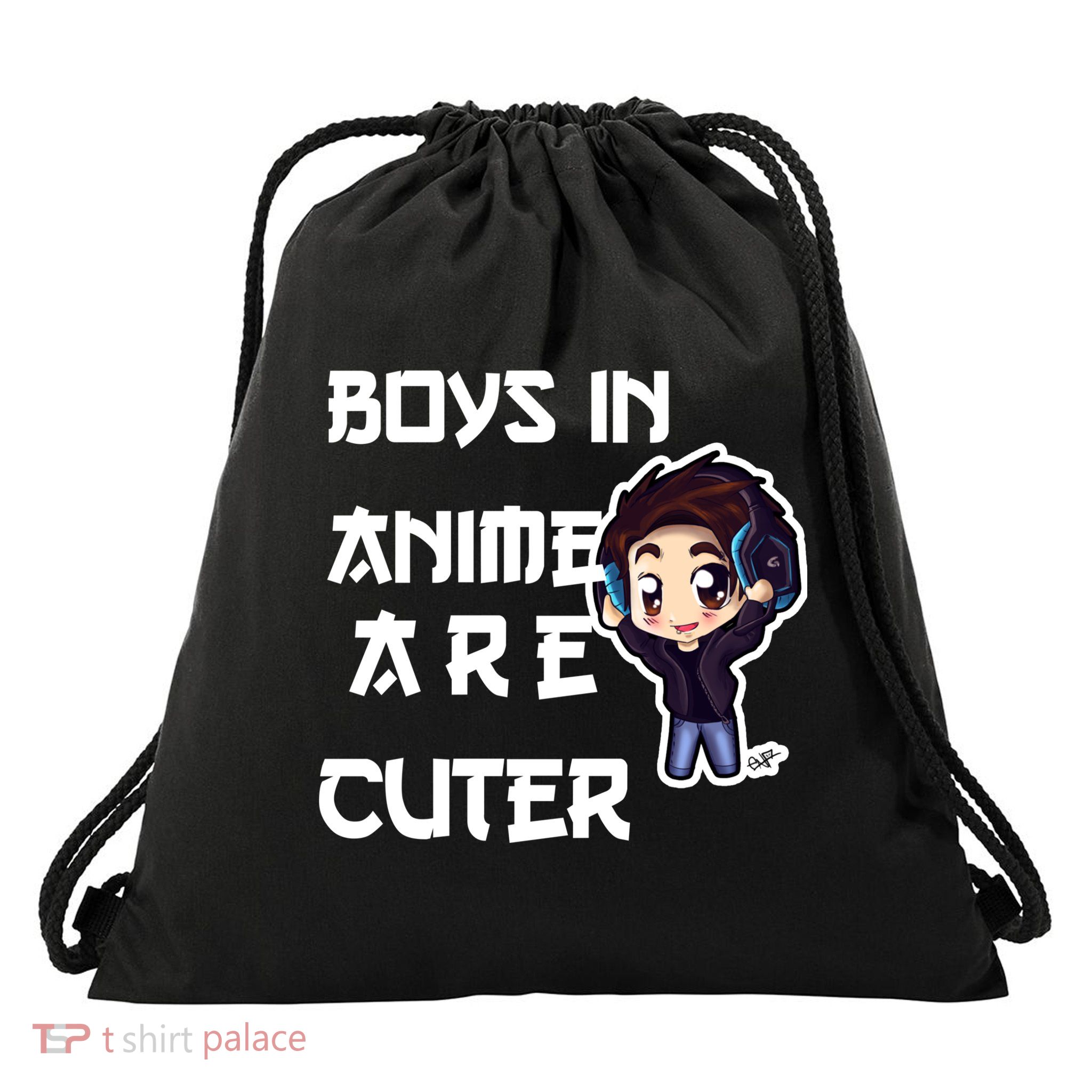 Boys In Anime Are Cuter Drawstring Bag