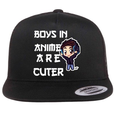 Boys In Anime Are Cuter Flat Bill Trucker Hat