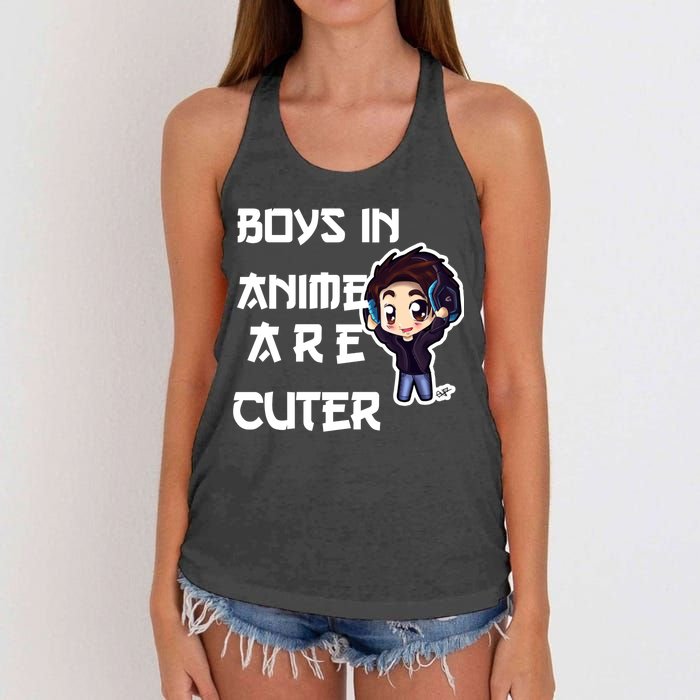 Boys In Anime Are Cuter Women's Knotted Racerback Tank