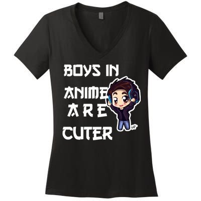 Boys In Anime Are Cuter Women's V-Neck T-Shirt